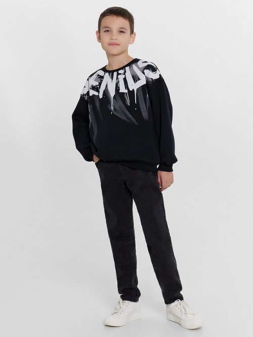 Свитшот для мальчиков черный с печатью, фото 3 из 6