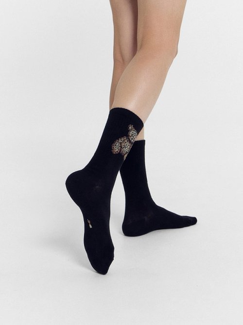 Носки женские черные с рисунком в виде мишки, фото 2 из 4