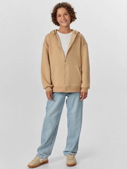 Толстовка для мальчиков бежевая на молнии, фото 5 из 8