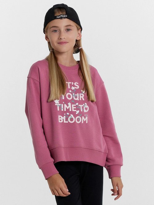 Свитшот для девочек в темно-розовом оттенке с печатью, фото 1 из 5