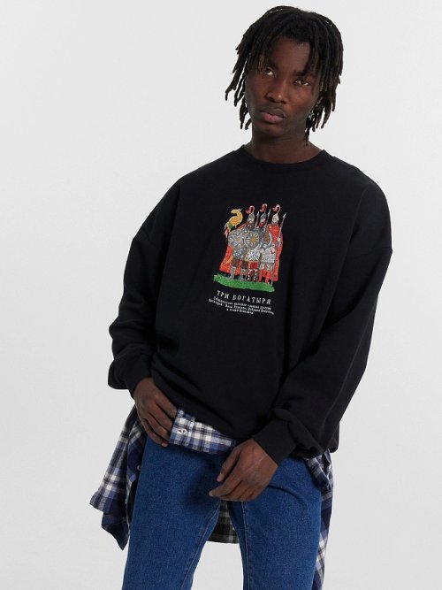 Свитшот мужской черный с принтом "Три богатыря", фото 1 из 6