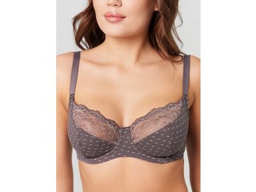 Бюстгальтер женский серый с принтом в горошек