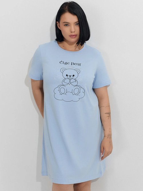 Сорочка ночная женская голубая с принтом"cute bear", фото 4 из 8