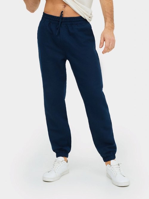 Брюки мужские в синем цвете из хлопка и льна, фото 1 из 5