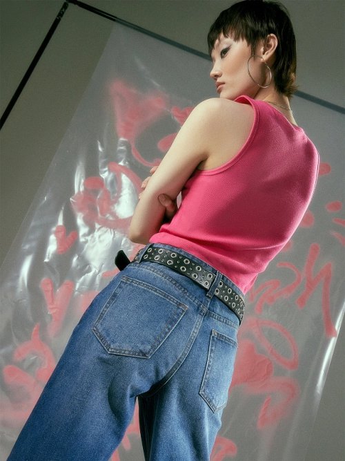 Джинсы женские Wide leg fit синие, фото 3 из 40