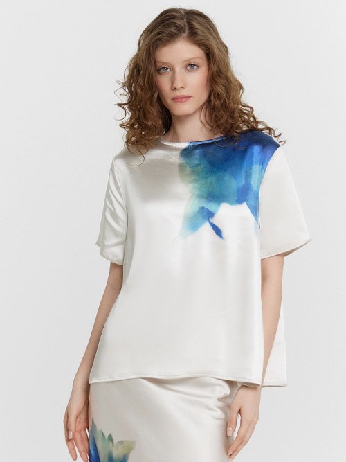 Блузка женская молочная с принтом, фото 1 из 5