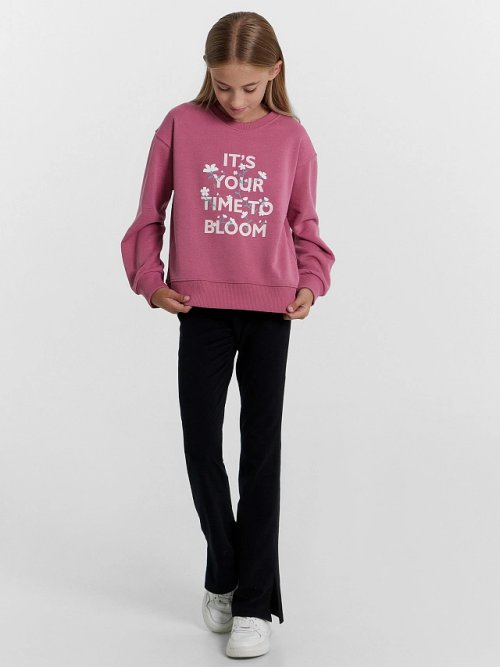 Свитшот для девочек в темно-розовом оттенке с печатью, фото 3 из 5
