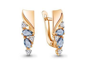 Серьги с английским замком Aquamarine, красное золото 585 проба, вставка фианит