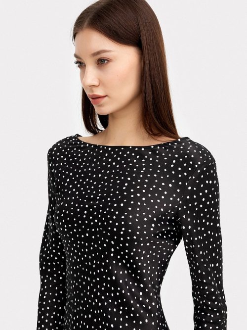 Платье женское мини черное в белый горошек, фото 7 из 8