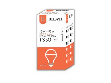 Лампочка belsvet led-m a65 15 w 3000 k e27 (груша) Электросила