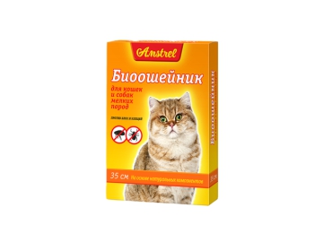 БИОошейник против блох и клещей Amstrel для кошек и мелких собак,оранжевый, 35 см
