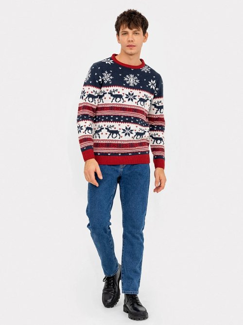 Джемпер мужской новогодний в сине-красном цвете, фото 2 из 5