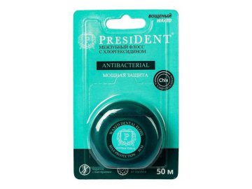 Нить зубная PRESIDENT Antibacterial, 50 м