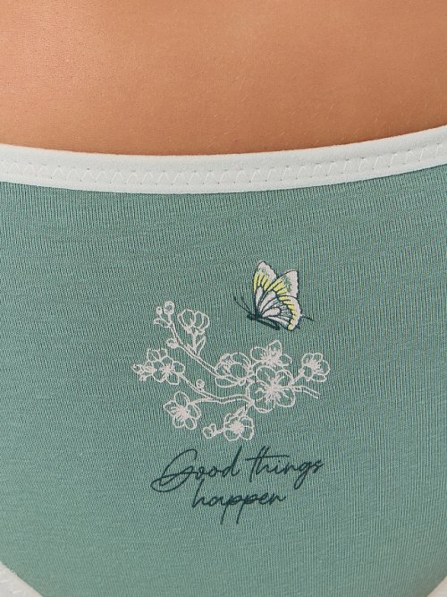 Трусы женские классические в зеленом цвете с печатью, фото 6 из 27