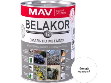 Эмаль BELAKOR 12 по металлу атмосферостойкая быстросохнущая белая полуглянцевая 1,0л (0,9кг)