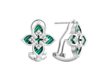 Серьги с итальянским замком Fresh Jewelry, серебро 925 проба, вставка малахит