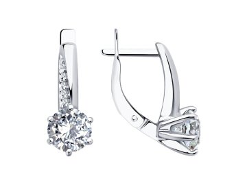 Серьги с английским замком Diamant, серебро 925 проба, вставка фианит
