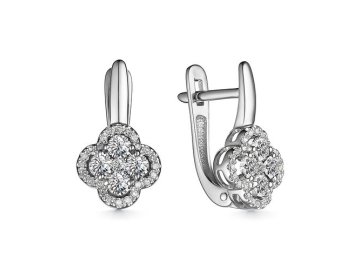 Серьги с английским замком Bellissima, белое золото 585 проба, вставка бриллиант