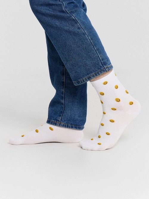 Носки мужские белые со смайликами, фото 1 из 18