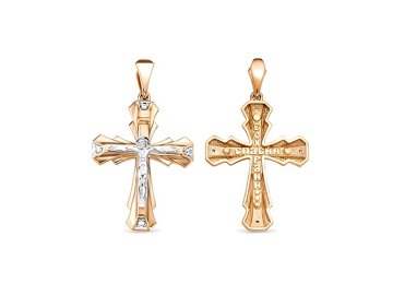 Подвеска крест православный RoseGrace, красное золото 585 проба, вставка бриллиант