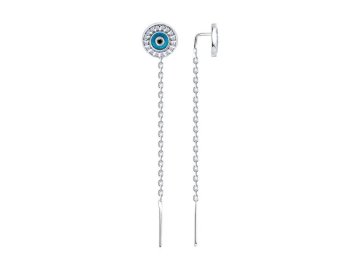 Серьги цепочки Diamant, серебро 925 проба, вставка фианит/эмаль
