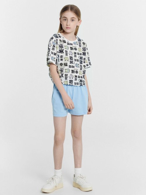 Футболка для девочек белая с принтом "иероглифы", фото 4 из 8