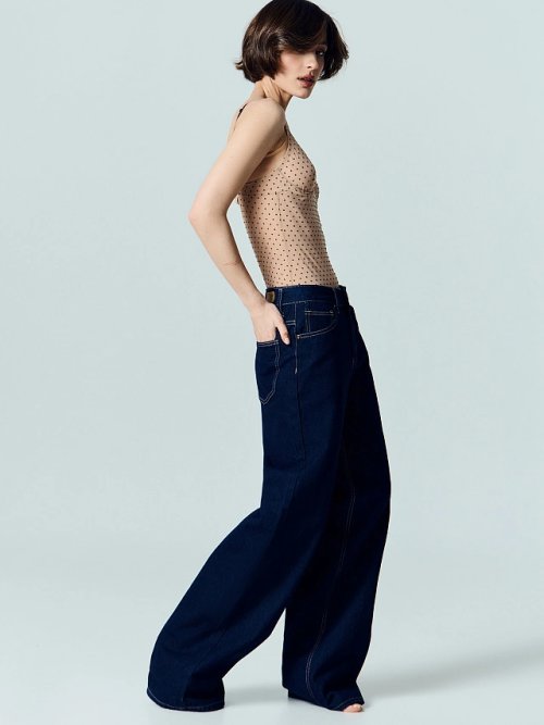 Джинсы женские wide leg темно-синие со средней посадкой, фото 1 из 16