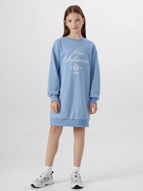 Платье для девочки голубое с надписью "mini influencer", фото 1 из 24
