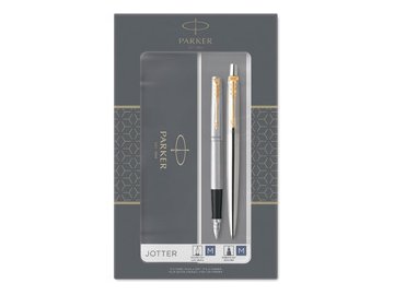 Набор ариковая ручка синяя и перьевая ручка PARKER Jotter Stainless Steel GT (143360)