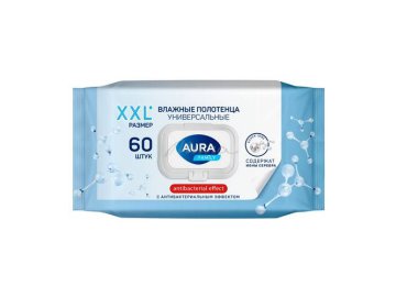Полотенца влажные AURA FAMILY с антибактериальным эффектом, 60 шт
