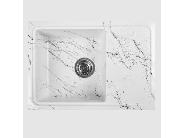 Мойка из каменной крошки WISENT WB15-12 (мрамор бело-черный) 435х620х220 без сифона