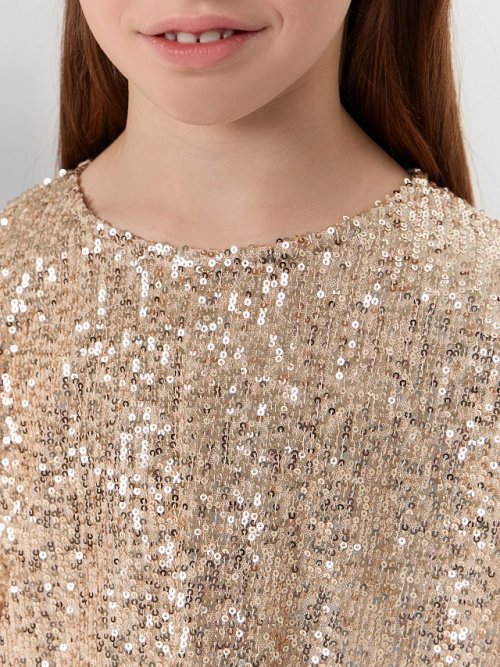 Блузка для девочек бежевая с пайетками, фото 5 из 6