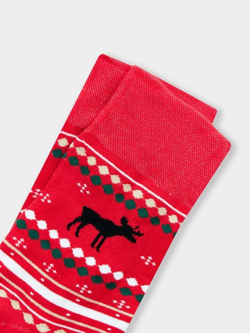 Носки мужские красные с узором в виде орнамента с лосями, фото 4 из 12