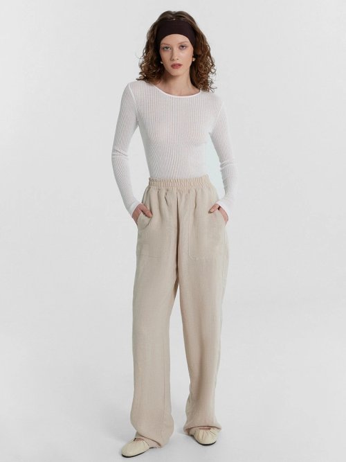 Брюки женские бежевые из коллекции "Premium Linen", фото 1 из 6