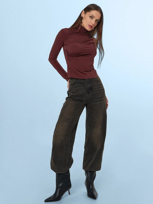 Джинсы женские Wide leg fit коричневые, фото 1 из 24