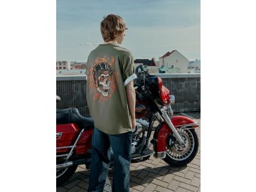 Футболка мужская хаки с принтом и надписью "let's ride"