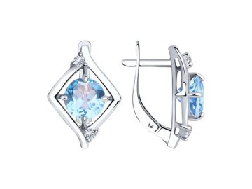 Серьги с английским замком Diamant, серебро 925 проба, вставка фианит/топаз