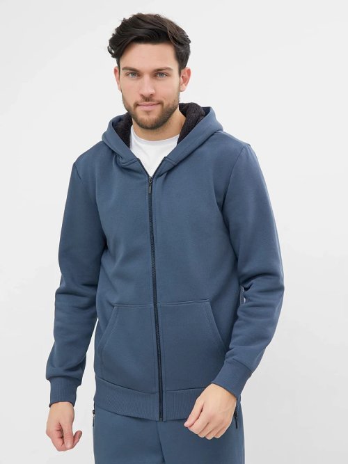 Теплая толстовка с меховым капюшоном в темно-изумрудном цвете, фото 2 из 4