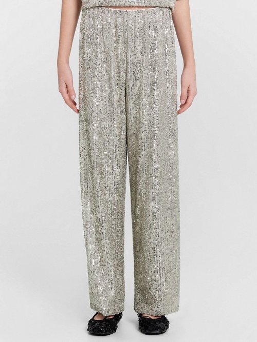 Брюки для девочки серебристые с пайетками, фото 2 из 5