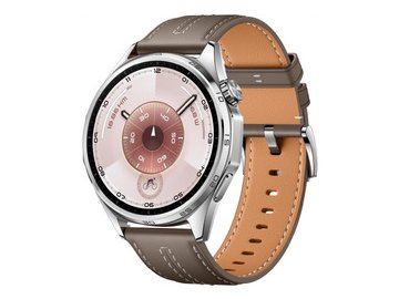 Смарт-часы HUAWEI Watch GT 6 46mm (ATM-B19) серебристый, с коричневым кожаным ремешком