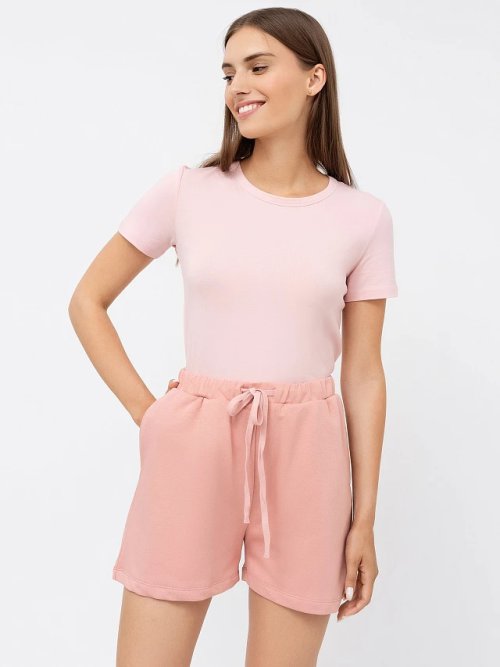Свободные шорты мини с высокой линией талии в персиковом цвете, фото 1 из 4