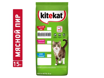 Корм сухой полнорационный Kitekat для взрослых кошек. Мясной пир, 15 кг