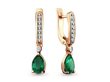 Серьги длинные Aquamarine, красное золото 585 проба, вставка бриллиант