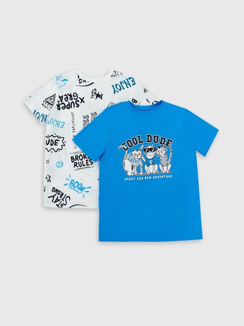 Футболка для мальчиков мультипак (2 шт.) в лазурном и голубом цвете с печатью, фото 5 из 7