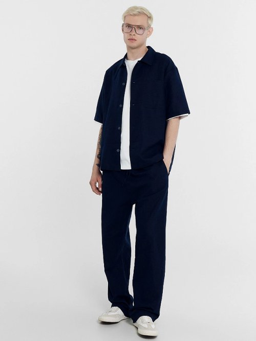 Брюки мужские темно-синие из хлопка и льна, фото 1 из 5