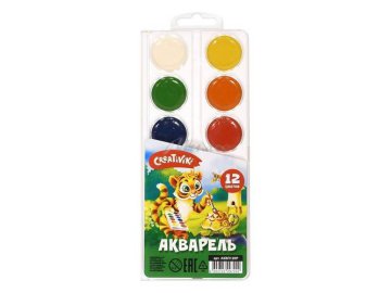 Краски акварельные CREATIVIKI, 12 цветов, арт. АКВП 12КР