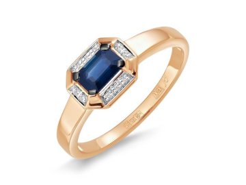 Кольцо декоративное Prestige, красное золото 585 проба, вставка бриллиант/сапфир
