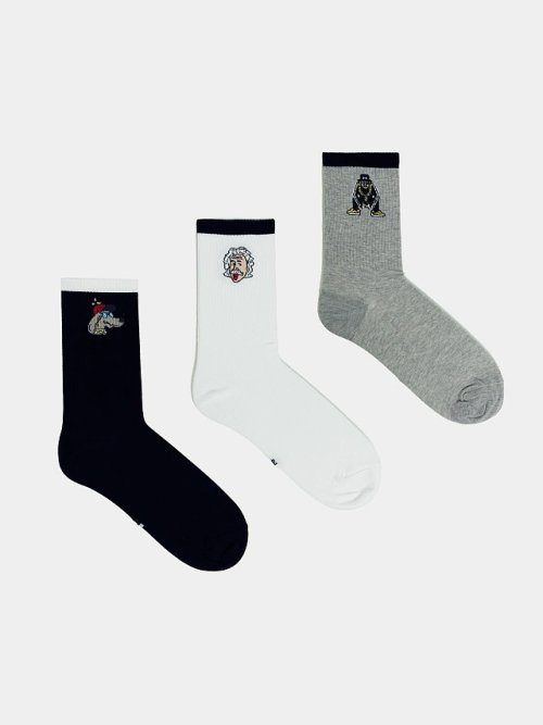 Носки мужские набор (3 пары) черные с разными рисунками на поголенке, фото 3 из 4