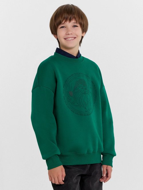 Свитшот для мальчиков зеленый новогодний с Сантой, фото 1 из 5