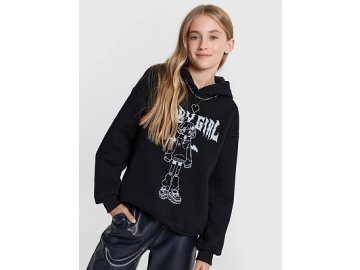 Худи для девочек черное с печатью